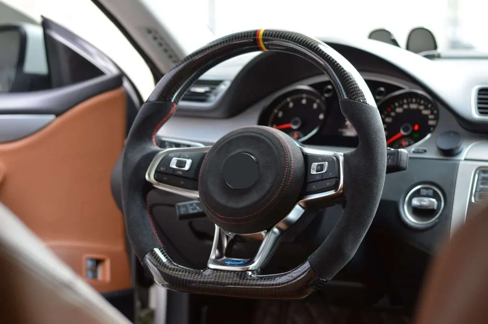 Рулевое колесо из углеродного волокна и кожи для VW Golf MK6 R (с кнопкой)|Рулевые
