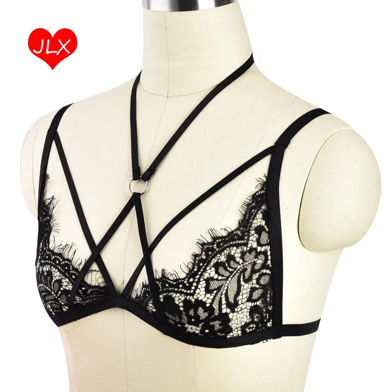Черное кружево восточном See Through Soft Bralette гот тела Кейдж Бюстье Эротическое белье