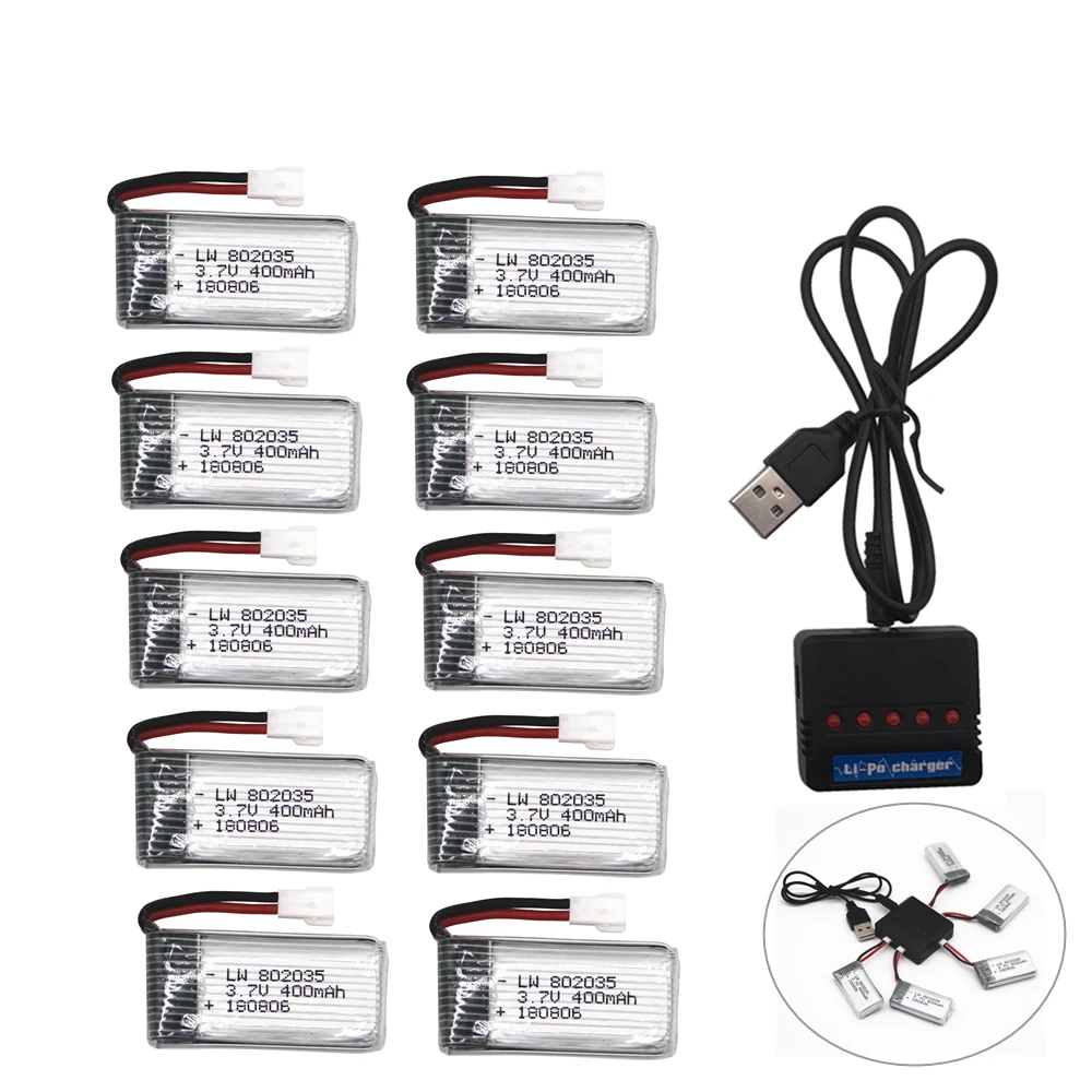 10pcs 3,7 V 400mAh 3,7 V 30C Lipo Батарея и 4in1 Батарея зарядным устройством для H107 H31 KY101 E33C E33 U816A V252 H6C Квадрокоптер с дистанционным управлением Drone - Цвет: 10pcs
