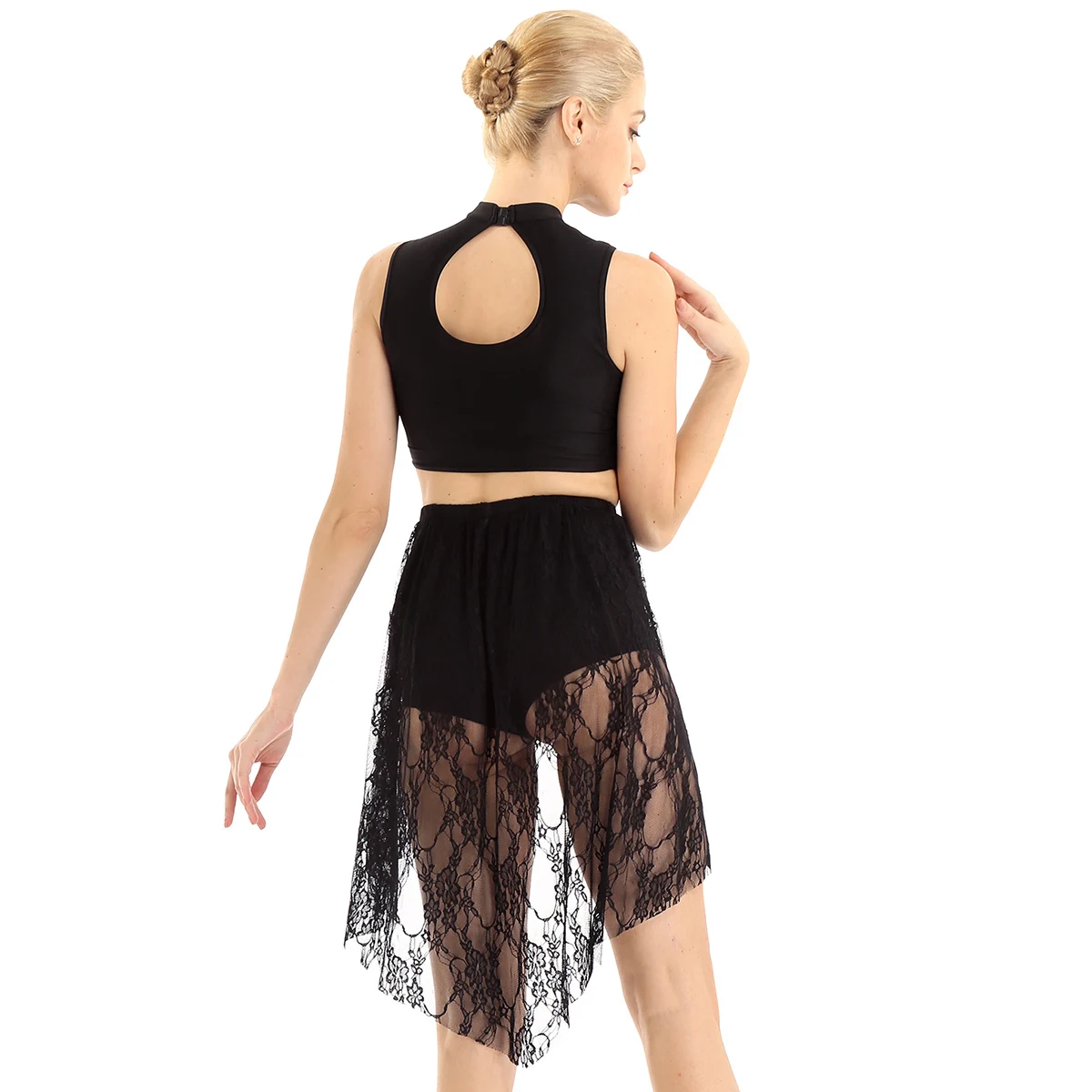 Блестящий Лирический танцевальный костюм балетное платье с лифом без рукавов