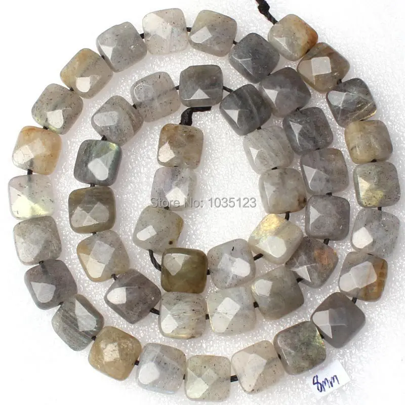 Natural Gray Labradorite Stone Faceted Square Shape 8/10/12/14/16mm Necklace Bracelet Jewelry Loose Beads wj196