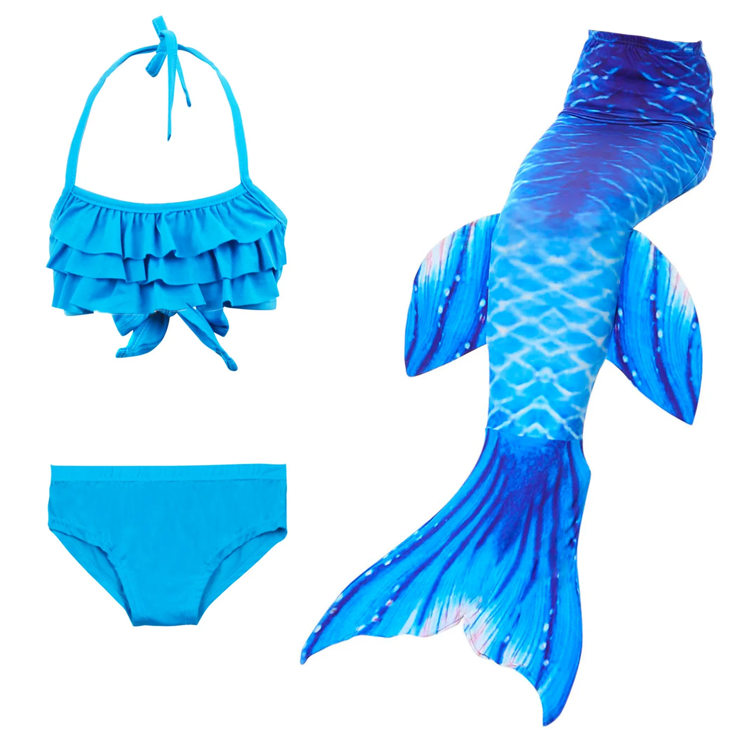 3pcs set Новинка, комплект из 3 предметов, Детский комплект бикини, хвост русалки для купания, без монофина, черный плавник, Детский Костюм Русалки для девочек - Цвет: 3pcs set