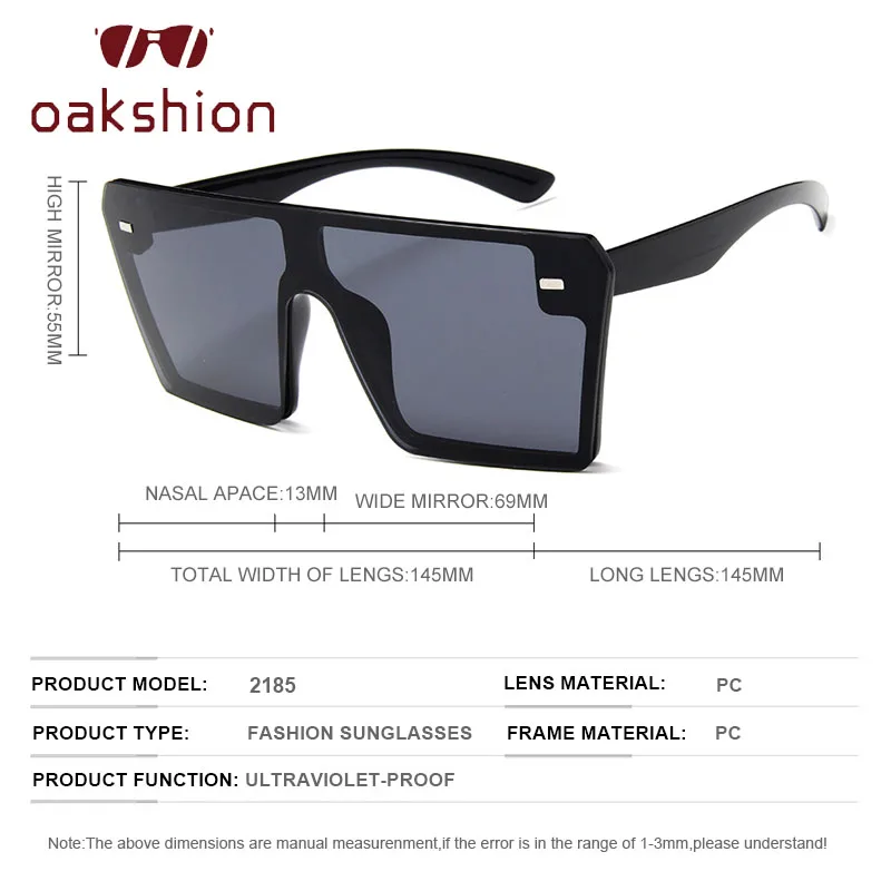 

oakshion Retro One Piece Oversized Square Sunglasses Women Fashion Flat Top Gradient Glasses Mens Colorful Sun Glasses