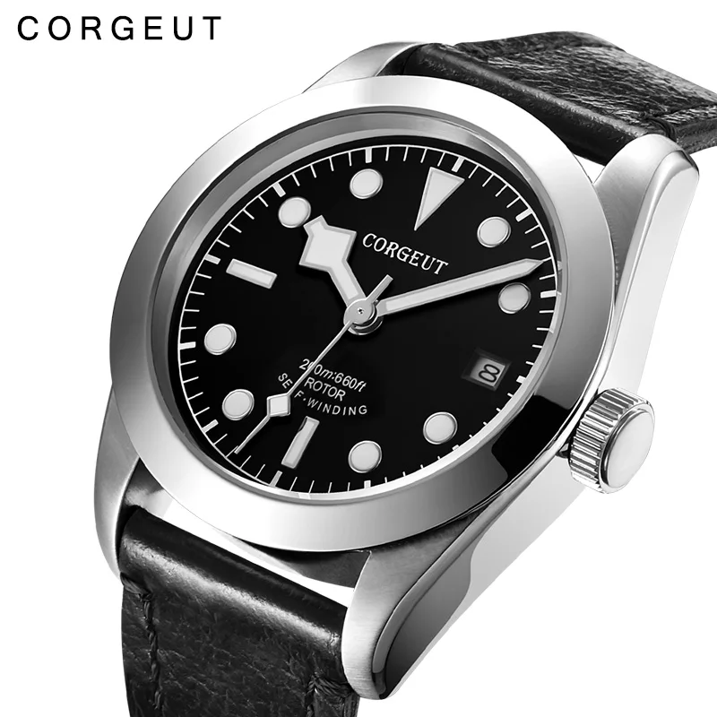 2016A-2 Corgeut мужские часы, автоматические механические часы, мужские спортивные часы, кожаные повседневные деловые светящиеся наручные часы, Relojes Hombre - Цвет: 2016A-2