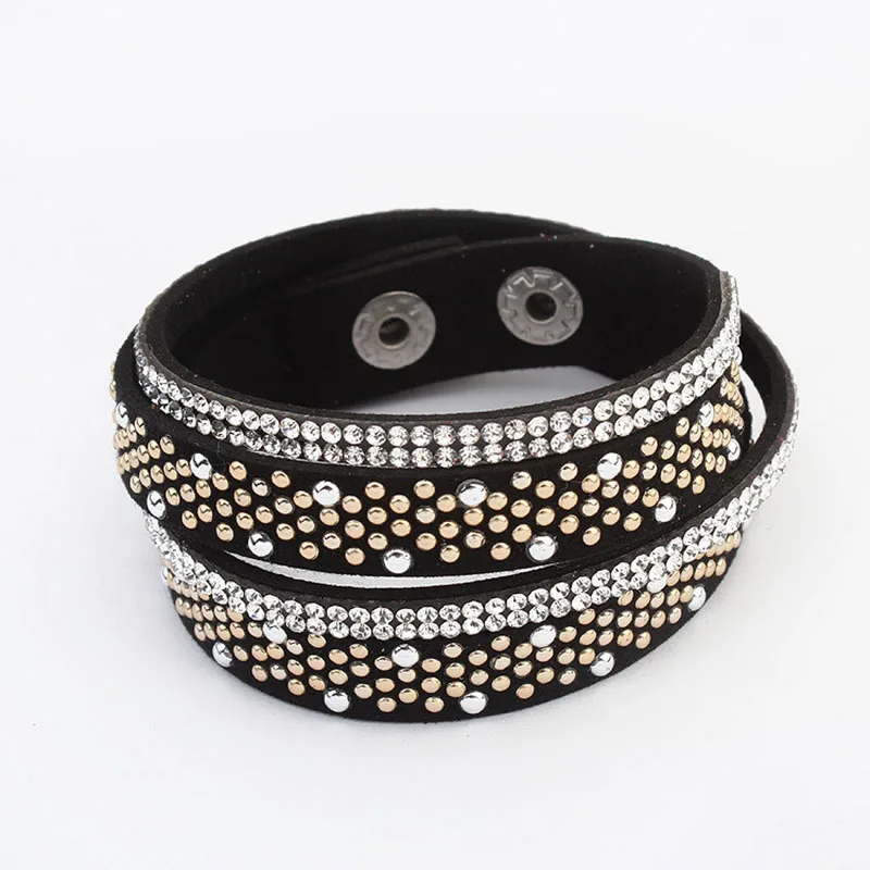 1 pc/lot Free Shipping Fashion Style Charm Crystal Rhinestone Leather Bracelet&ampbangles Flannelette Bracelet For Party Wedding | Украшения