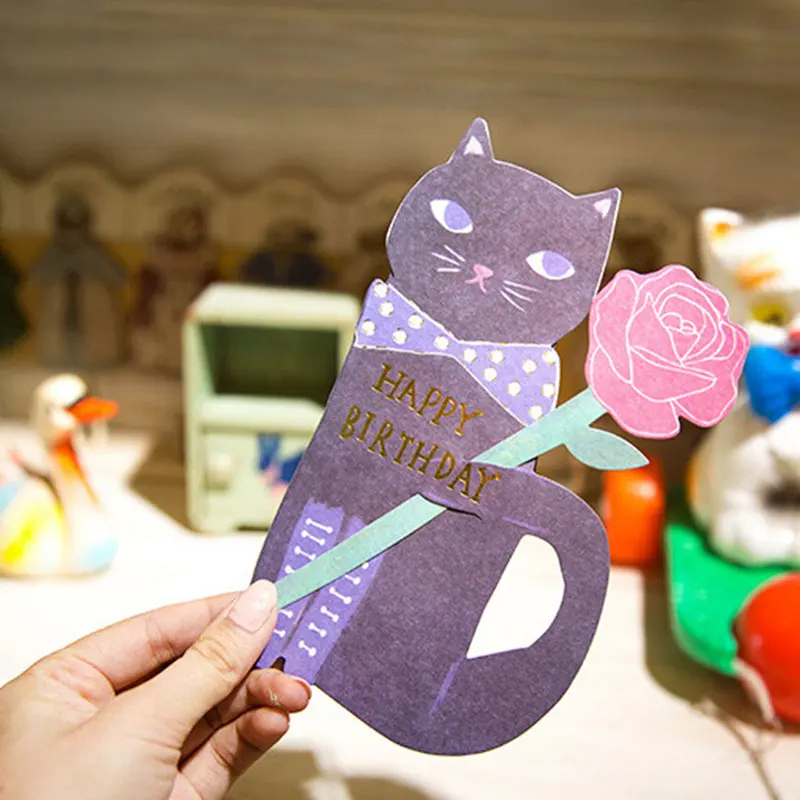 1 шт. креативные милые открытки с кошкой и цветами конвертом Kawaii детские