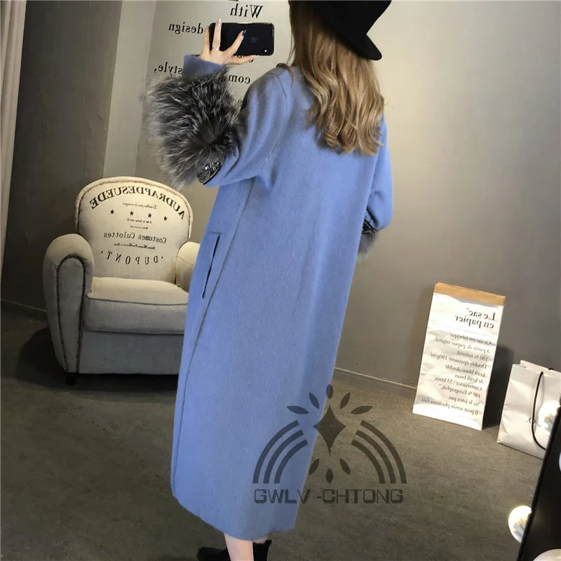 NEW women knitted mink cashmere sweater with fox fur sleeve fashion coat jacket cardigans |
