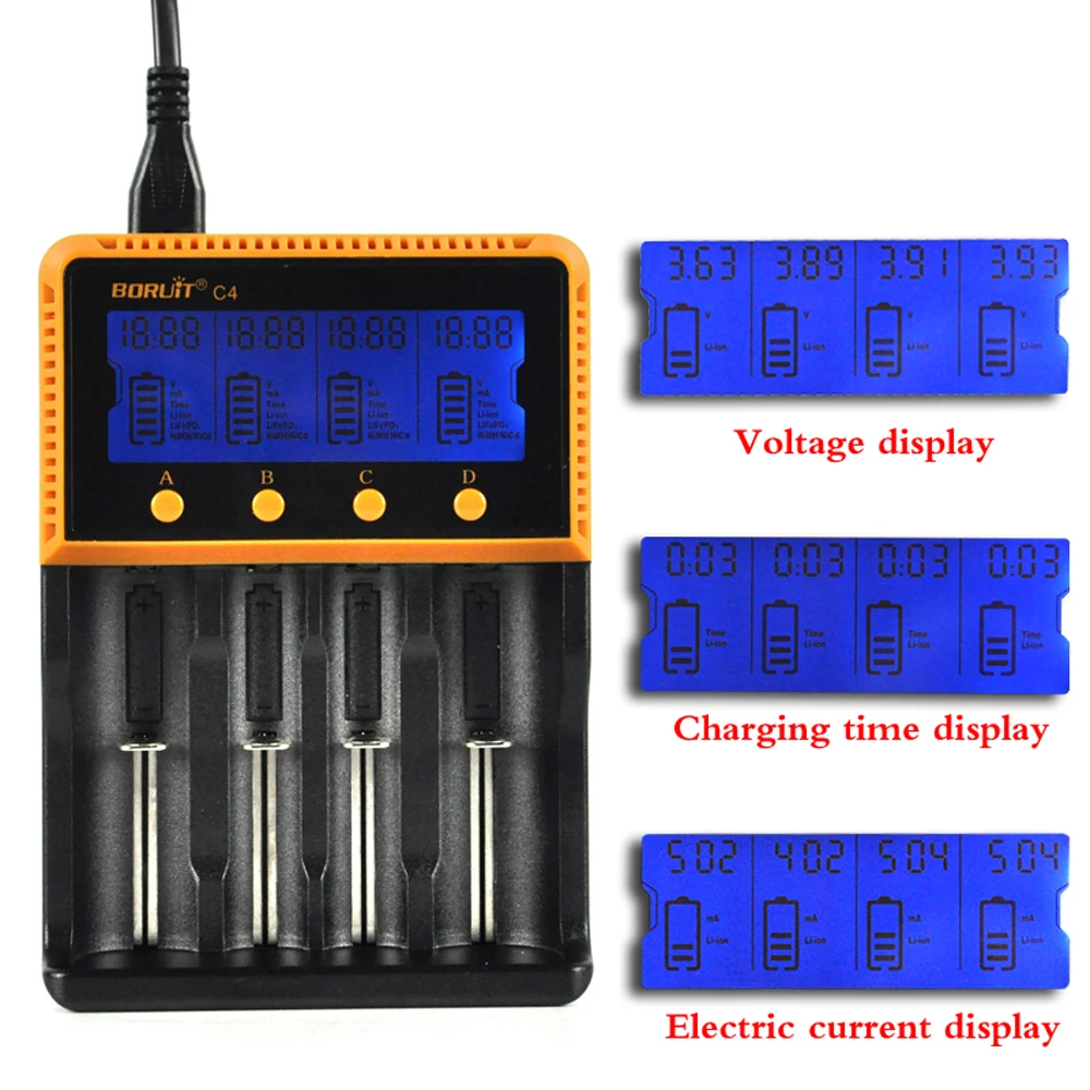 BORUiT lcd дисплей 10440 14550 16340 18650 26650 зарядное устройство NiCd NiMh аккумуляторные батареи