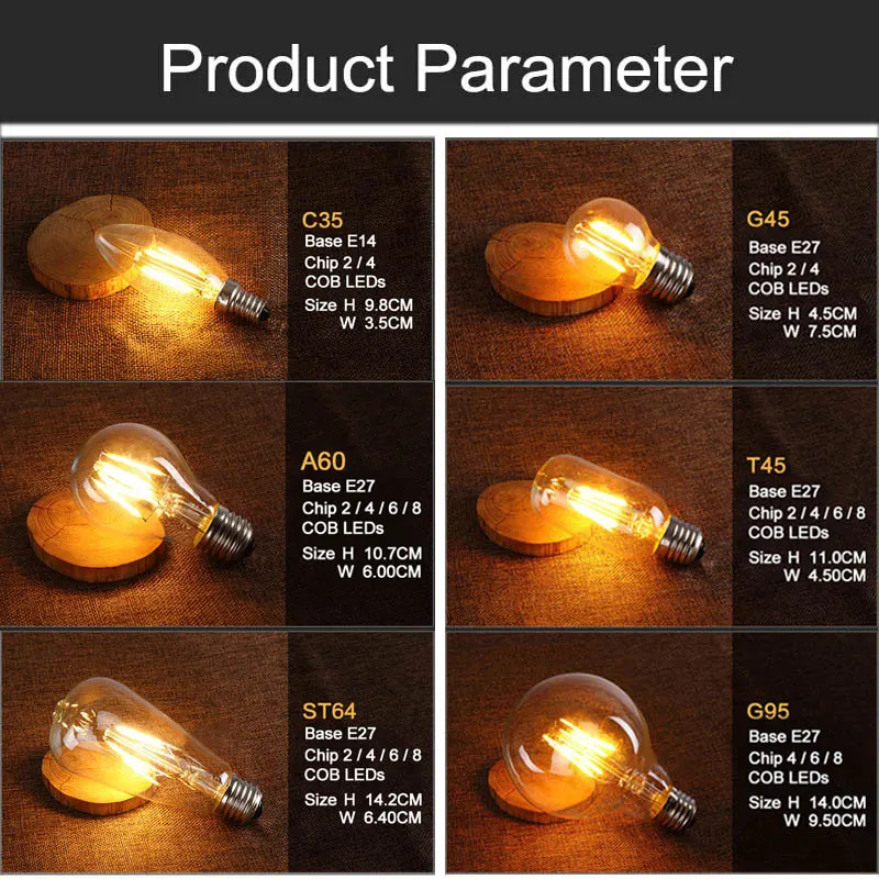 Светодиодный светильник E27/E14 4 шт. 220 В светодиодный накаливания 2 Вт 6 8 Вт|led filament