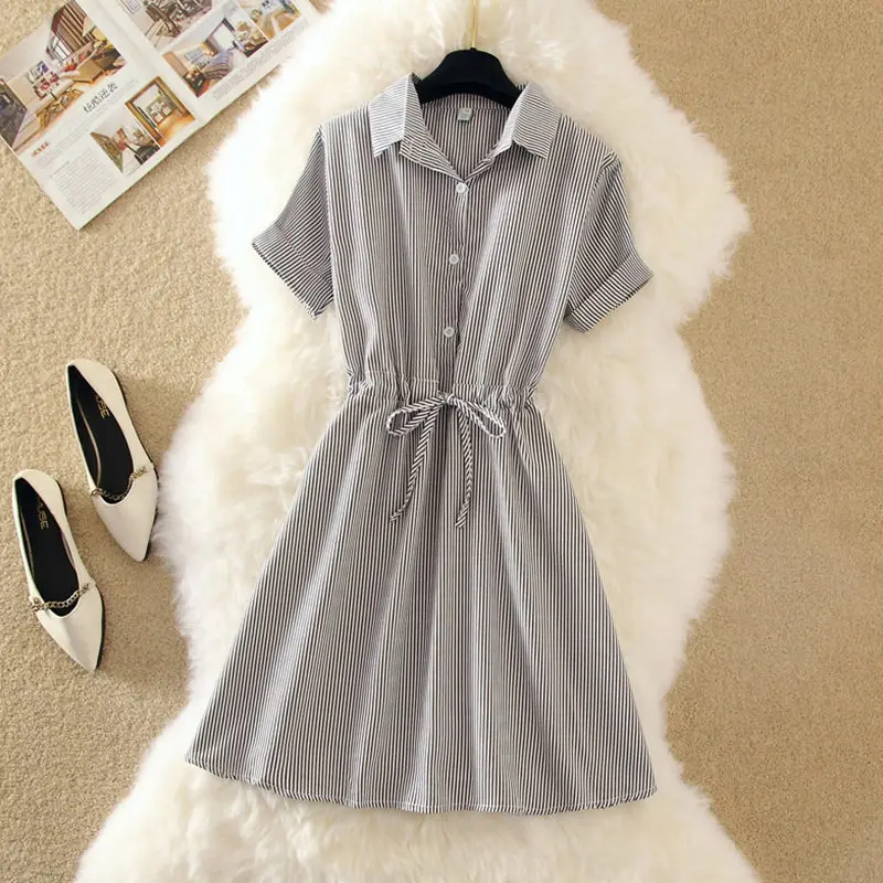 Женское летнее платье рубашка элегантное женское в синюю полоску 2021 короткое с