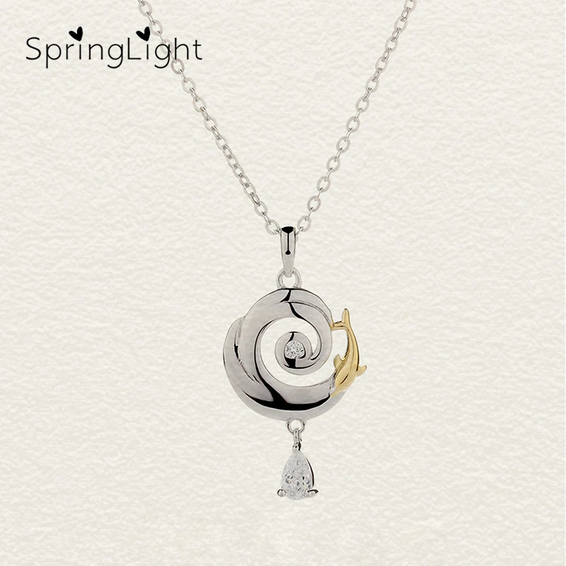 SpringLight Water Wave Fish bell Design Pendant Real 925 Sterling Silver Fine Jewelry Elegant Round Necklace for Women Party | Украшения и
