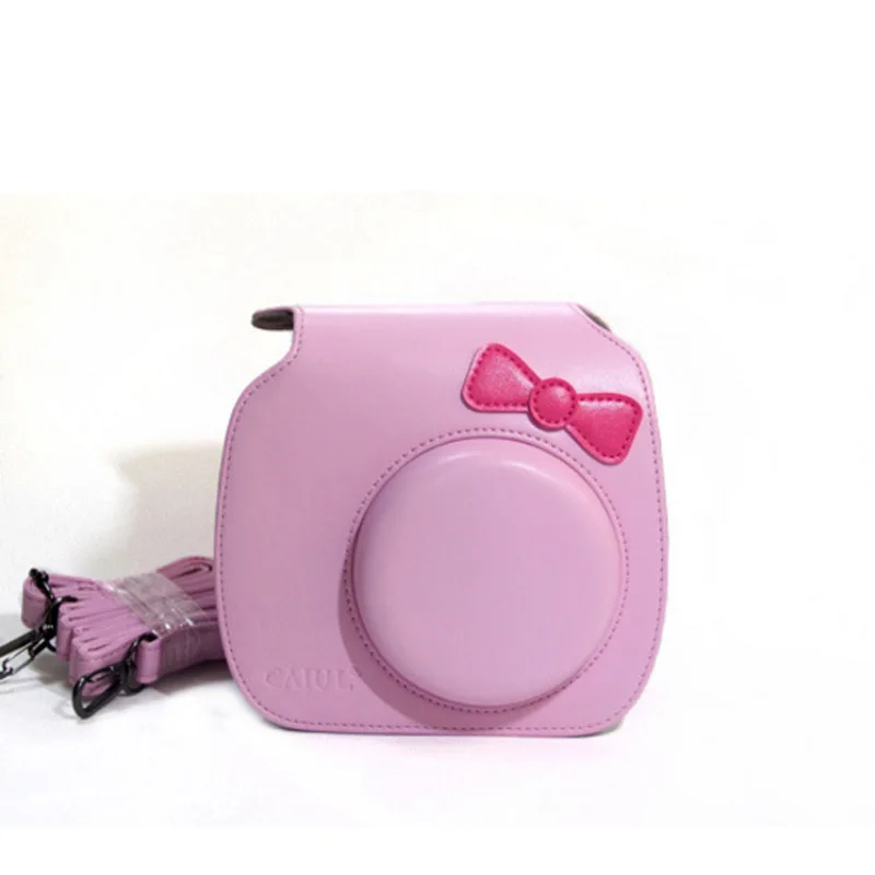 For Fujifilm Instax Mini Hello Kitty Bow-Knot Instant Film Photo Camera Carrying PU Leather Bag Case Cover with Shoulder Strap