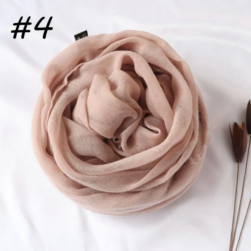 4 nude pink Новые Женские однотонные Макси хиджаб шарфы оверсайз Исламские шали головные обертывания длинные мусульманские потертые натуральные хлопковые смеси хиджабы - Цвет: 4 nude pink
