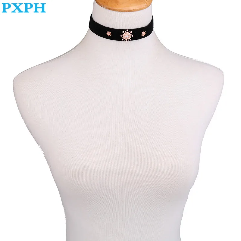 Европейский Стиль темперамент черный искрение Кристалл звезды бархатные Чокеры