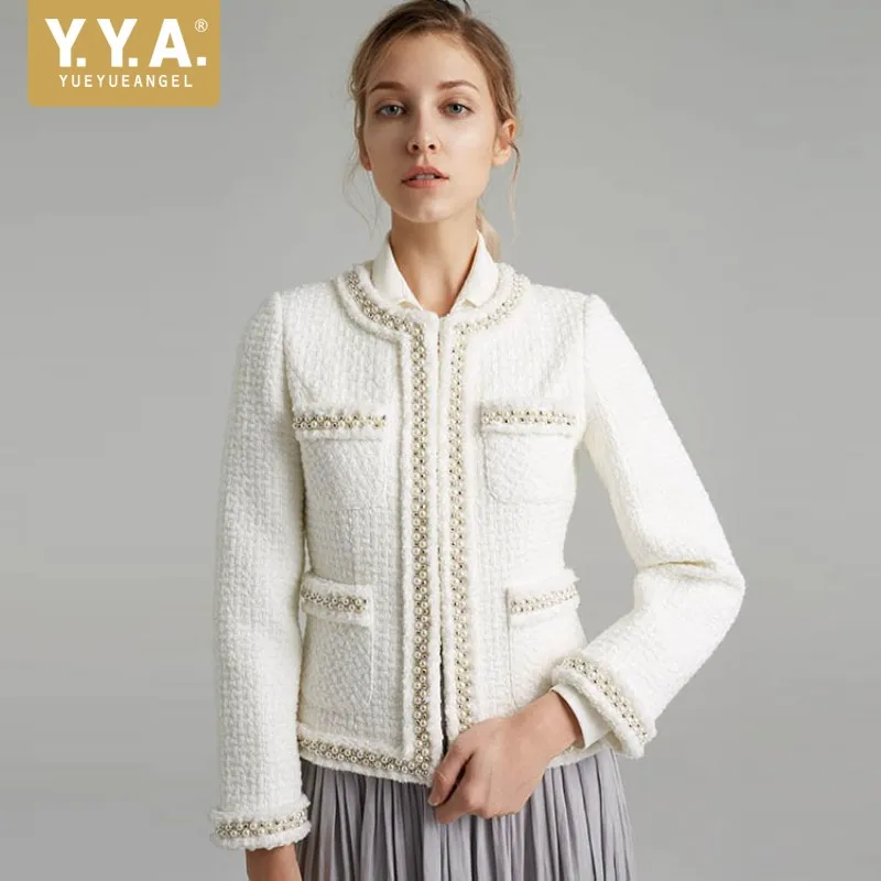 Куртка женская короткая из твида с бусинами и длинными рукавами XS-XL | Женская