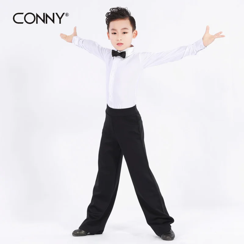 

Boys Kids Performance Dance Shirts White Classical Ballroom Latin Dance Costumes Formal Social Dance Clothes With Bowknot
