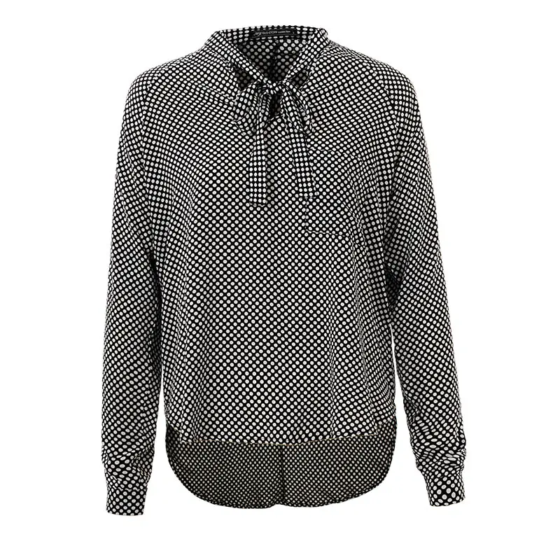 GLO-STORY Casual Long Sleeve Shirt Women Plus Size Bow Polka Dot Autumn Chiffon Blusas Feminina 3003 - Цвет: Black