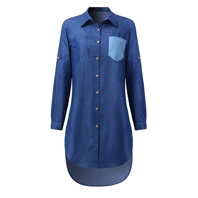 Blue VONDA Одежда для беременных женское сексуальное платье до середины икры повседневное свободное с отворотом длинный рукав негабаритных беременных асимметричное платье - Цвет: Blue