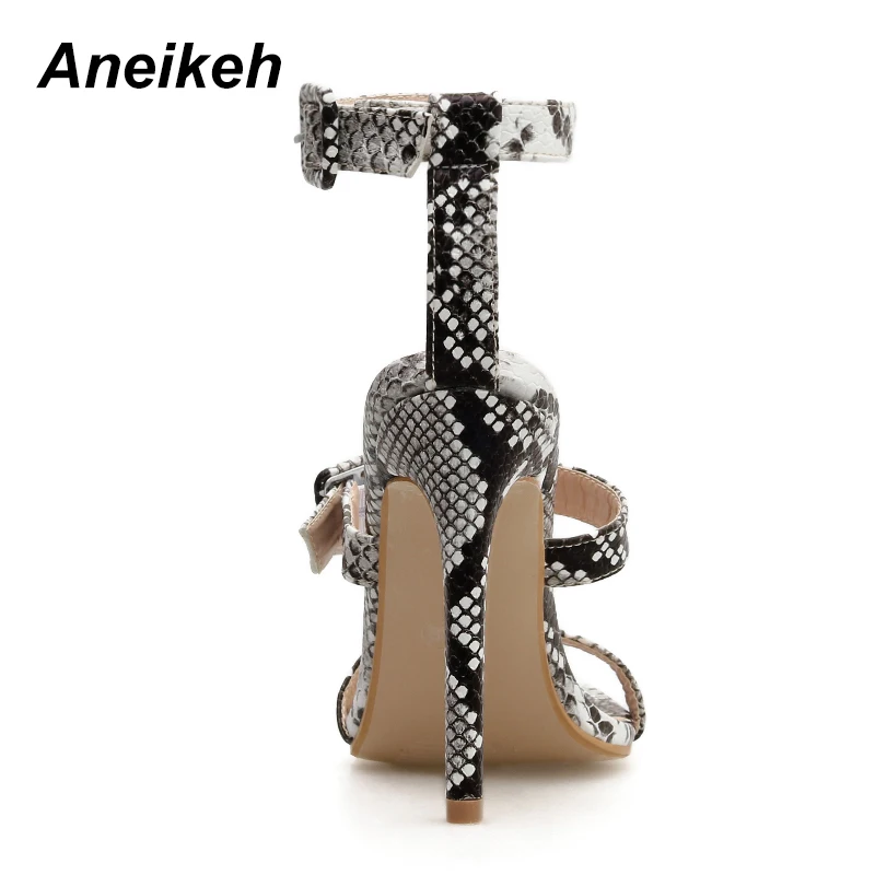 Aneikeh/; женская обувь из искусственной кожи; босоножки на тонком высоком каблуке; Летние босоножки с ремешком и пряжкой на лодыжке; туфли-лодочки; змеиная кожа; леопардовый принт; 4-9