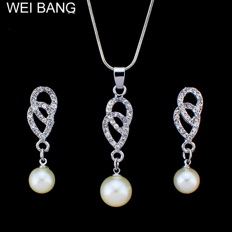 Fashion Crystal Simulated Pearl Heart Jewelry Set For Women Wedding Necklace Earrings Bridal Sets Charm Gifts | Украшения и