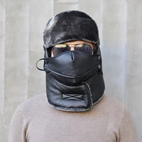 winter hats winter beanies for men women caps balaclava removable mask bonnet pu leather outdoor bomber hats 360 degrees warm