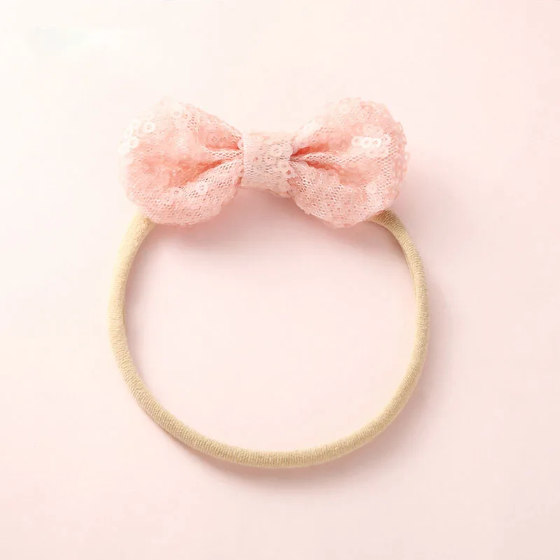 Fashion Shiny Baby Girl Nylon Elastic Headband Mini Ring Lace Bowknot Headdress Solid Color Newborn Princess Headwear | Детская одежда