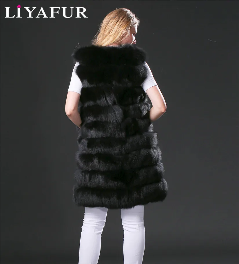 LIYAFUR 2018 настоящий толстый женский жилет из натурального синего лисьего меха