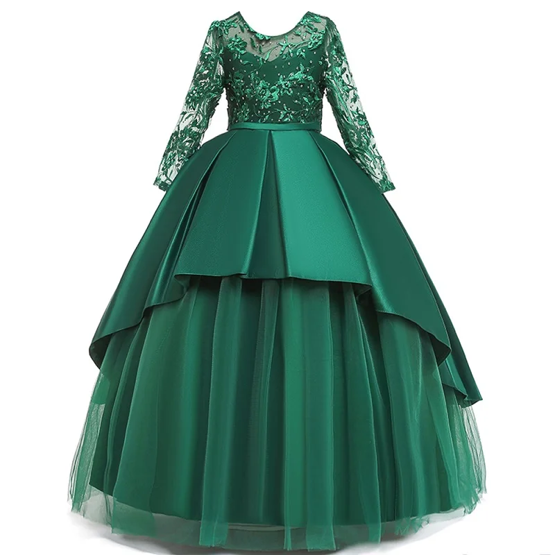 Teens party dress 2020 Kids Girls elegant Wedding Flower Girl Dress Sleeveless Satin Princess Pageant Formal long petal | Детская одежда