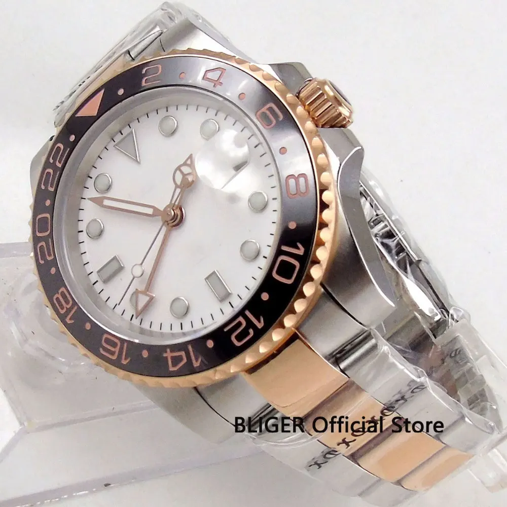 

Fashion 40mm Nologo Automatic Men's Watch Two-Tone Gold Plated Date Indicator Mental Strap