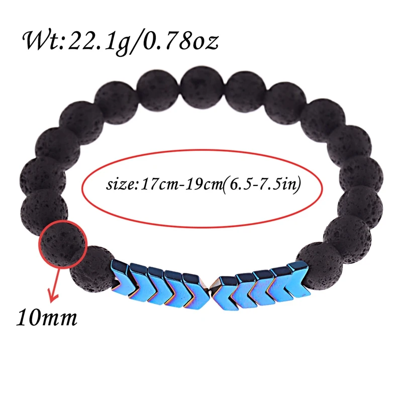 Blue(10mm Lava) Amader камень из вулканической лавы эфирное масло диффузор браслеты браслет Исцеление Баланс йога стрелка бусины браслет для мужчин и женщин AB327 - Окраска металла: Blue(10mm Lava)