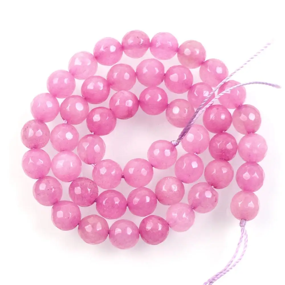 Fuchsia 1" нитяные бусины из натурального камня, граненые разноцветные мраморные каменные бусины, круглые бусины для изготовления ювелирных изделий, браслет 8 мм - Цвет: Fuchsia