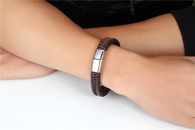 MKENDN модный мужской брендовый браслет кожаный ремешок цепочка из нержавеющей