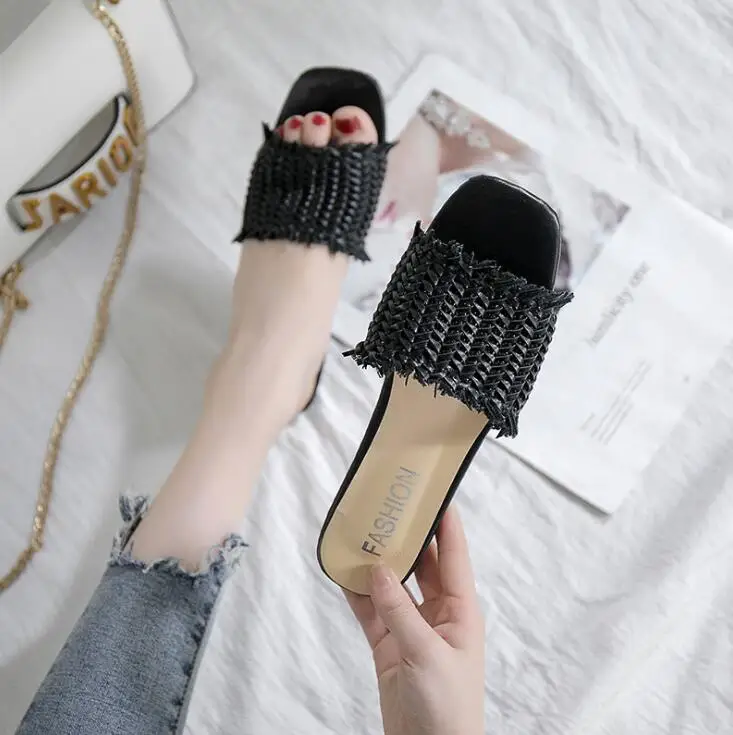 XDA/Новые элегантные летние шлепанцы модные соломенные Женские повседневные