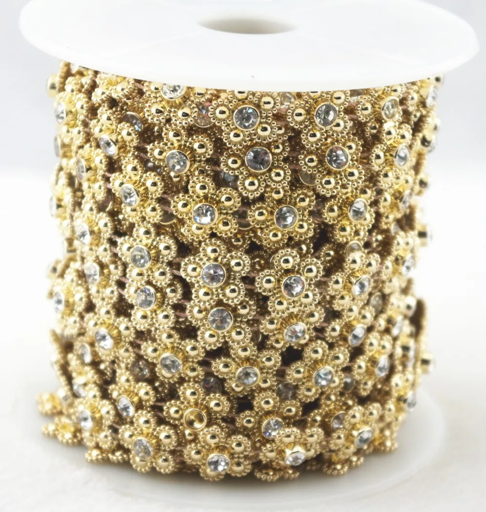 10 ярдов 14 мм золотой жемчуг цветок цепь планки швейный костюм с аппликацией