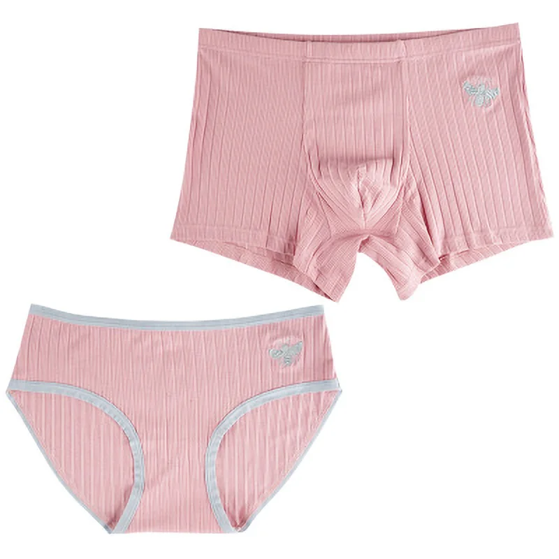 Нижнее белье для пар удобные хлопковые трусы-боксеры с вышивкой розовой пчелы