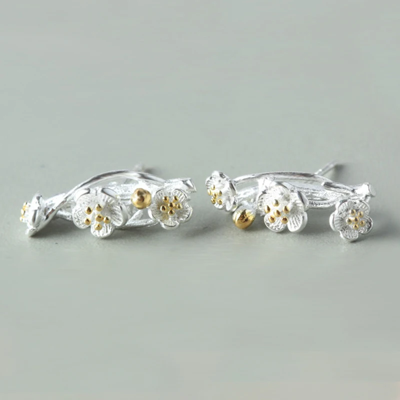QOOKOO I Frosted Cherry Floral Stud Earrings Sweet 925 Sterling Silver Female Flower Original Prevent Allergy | Украшения и