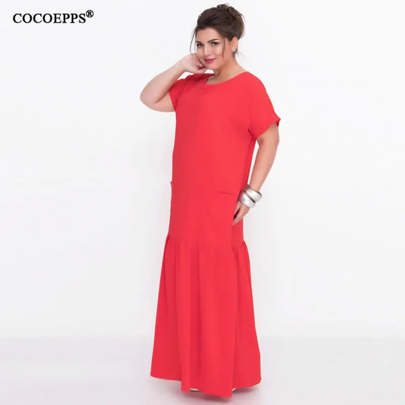 L 6XL 2019 Лето Ruffles Длинное платье Женщины Свободное макси Женский Повседневная 5XL