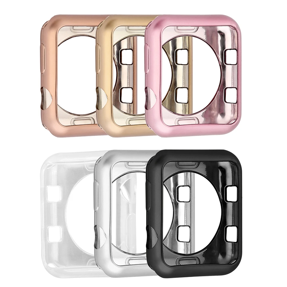Мягкий защитный чехол из ТПУ для Apple Watch serise 3 2 цветной с рамкой поликарбоната 38 мм