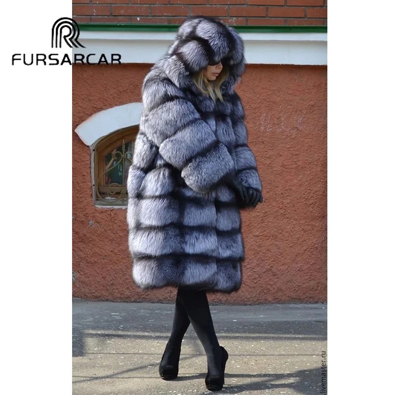 Новинка стильные женские шубы FURSARCAR из натурального меха с большим капюшоном