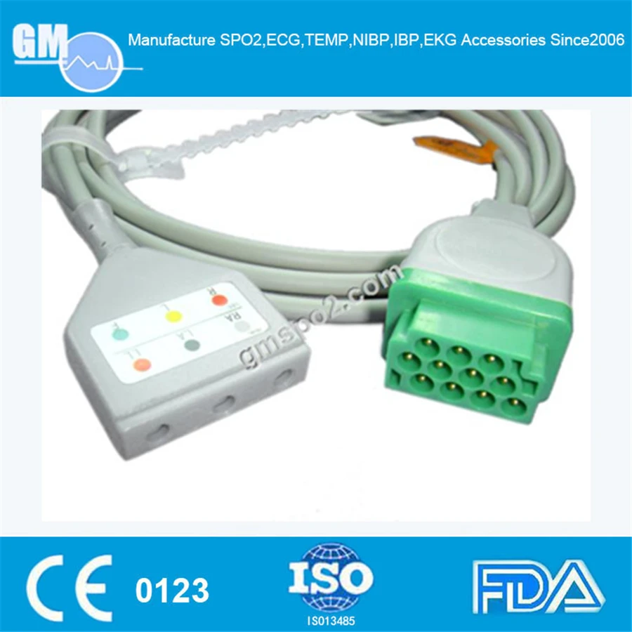 ЭКГ кабель 3 ага 12ft din ига ge 11pin Совместимость с маркетт|cable ecg|cable ccable |