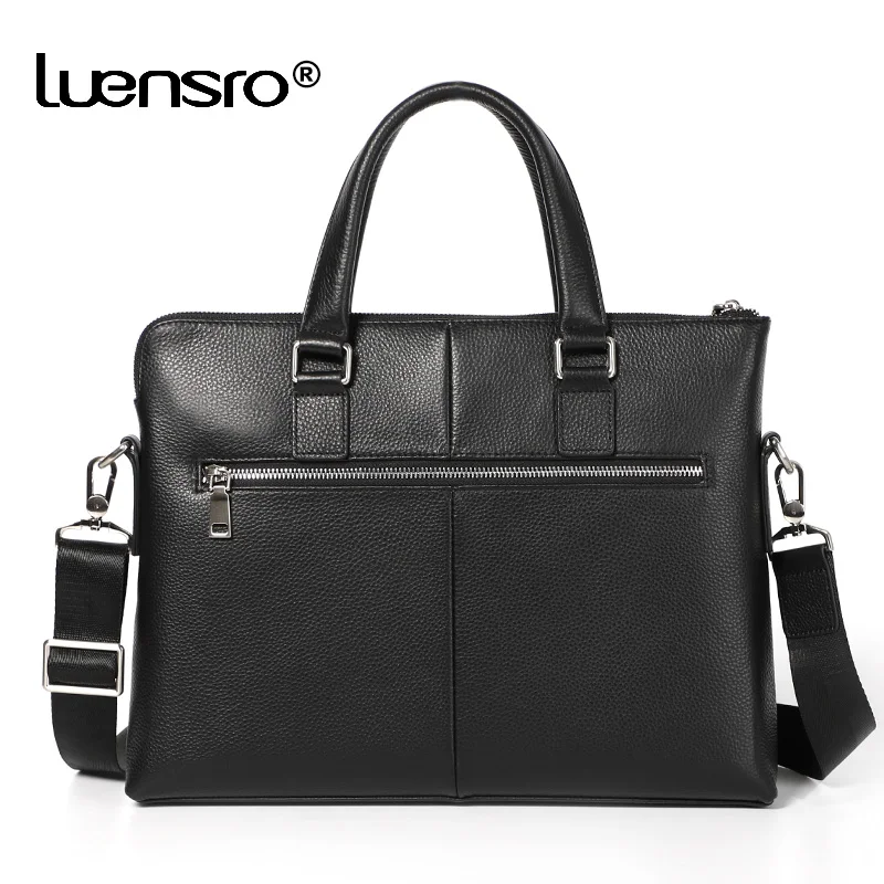 LUENSRO мужской портфель из натуральной кожи, Сумка с защитой от кражи, дизайнерская Повседневная Натуральная Воловья кожа, деловая черная сумка для ноутбука, мужской портфель