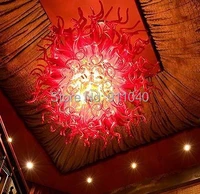 wholesale price christmas decor red color round shape new arrival bar lobby coffee hand blown glass chandelier light