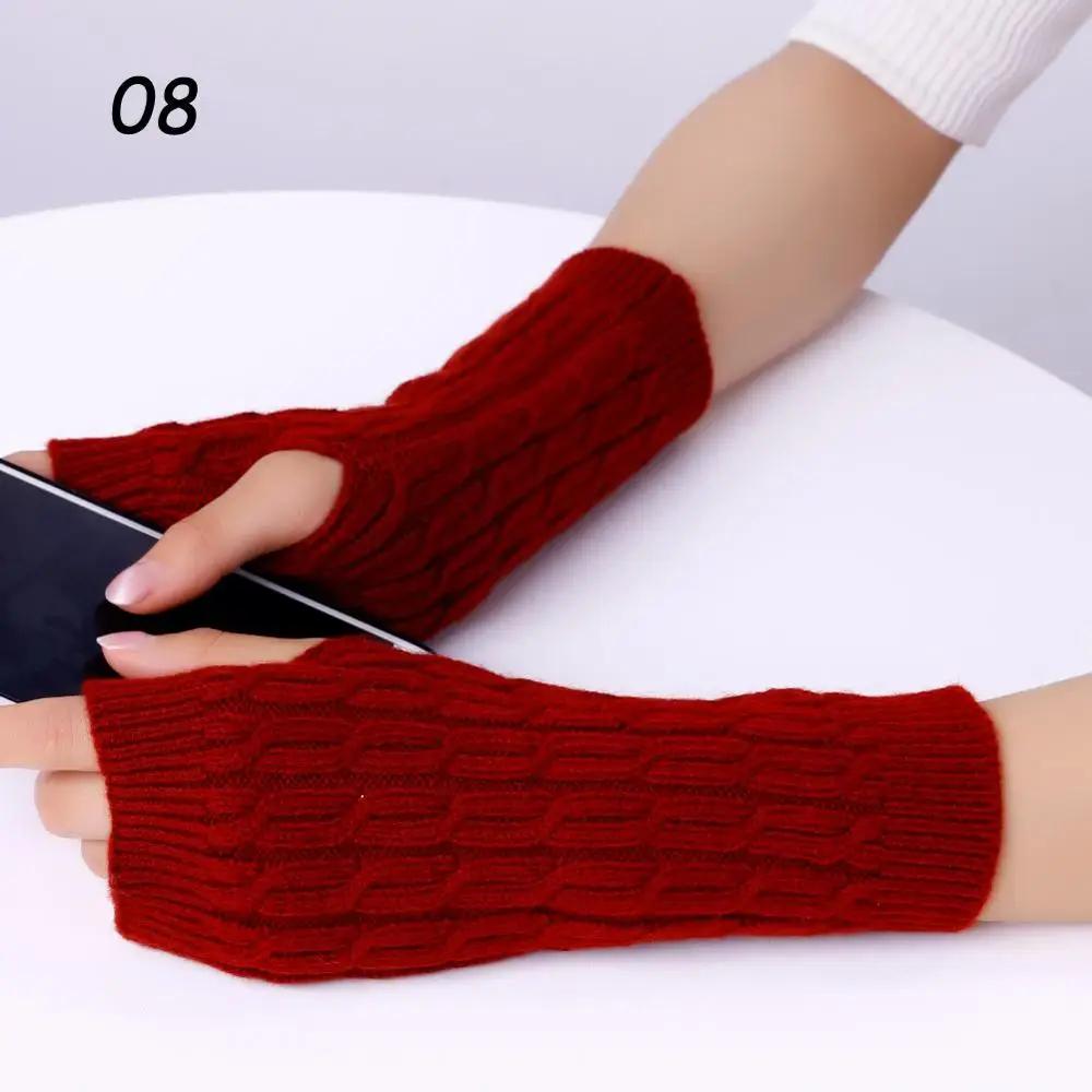 08 Rust Red Gloves Sparsil, женские вязаные кашемировые перчатки без пальцев, на пол пальца, на запястье, для защиты рук, шерстяные варежки, Осень-зима, твист, теплые, длинные перчатки, 22 см - Цвет: 08 Rust Red Gloves