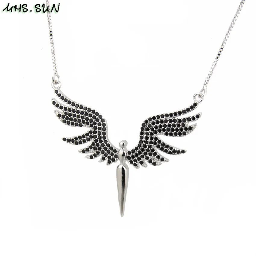 MHS. SUN Zircon Angle Wings ожерелье и подвеска модное золото/черный кубический цирконий ювелирные изделия звено цепи ожерелье для женщин/мужчин подарок 1 шт