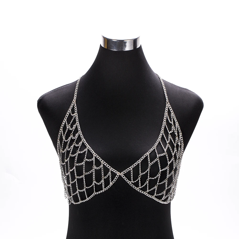Соблазнительное бикини Chainmail топы бюстгальтер на бретельках нагрудная цепочка