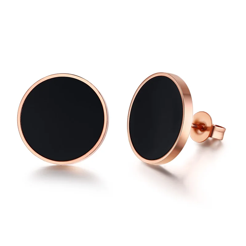Роскошные серьги из нержавеющей стали гвоздики черные круглые с застежкой