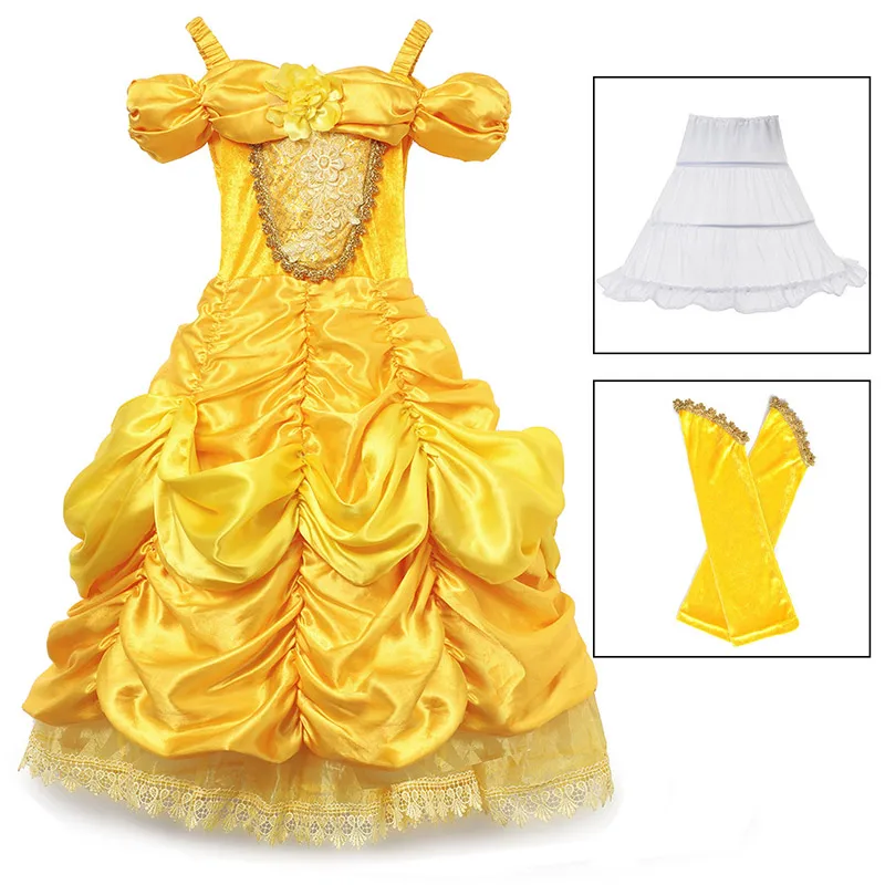 Belle Set-3 Роскошный костюм принцессы красавицы и чудовища на Хеллоуин; модель для девочек; Платье для фотосессии; Детская летняя одежда для костюмированной вечеринки - Цвет: Belle Set-3