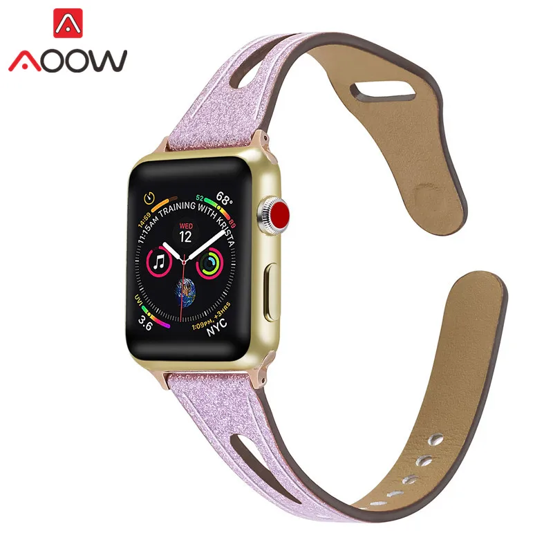 Purple Ремешок для часов из натуральной кожи для Apple Watch 38 мм 42 мм 40 мм 44 мм золотой женский мужской браслет ремешок для iwatch 1 2 3 4 аксессуары - Цвет ремешка: Purple