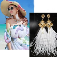 tassel dangle long earrings for women real ostrich feather earrings brincos bijoux jewelry wedding earrings bride jewelry