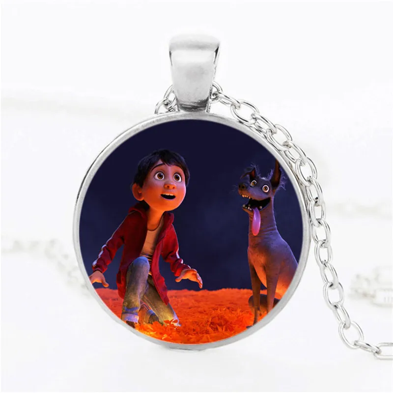 2018 Miguel Dante Pendant Necklace Coco Movie Fantasy Musical Charm Pet Dog Alloy Silver Glass Cabochon Jewelry New Arrival | Украшения и